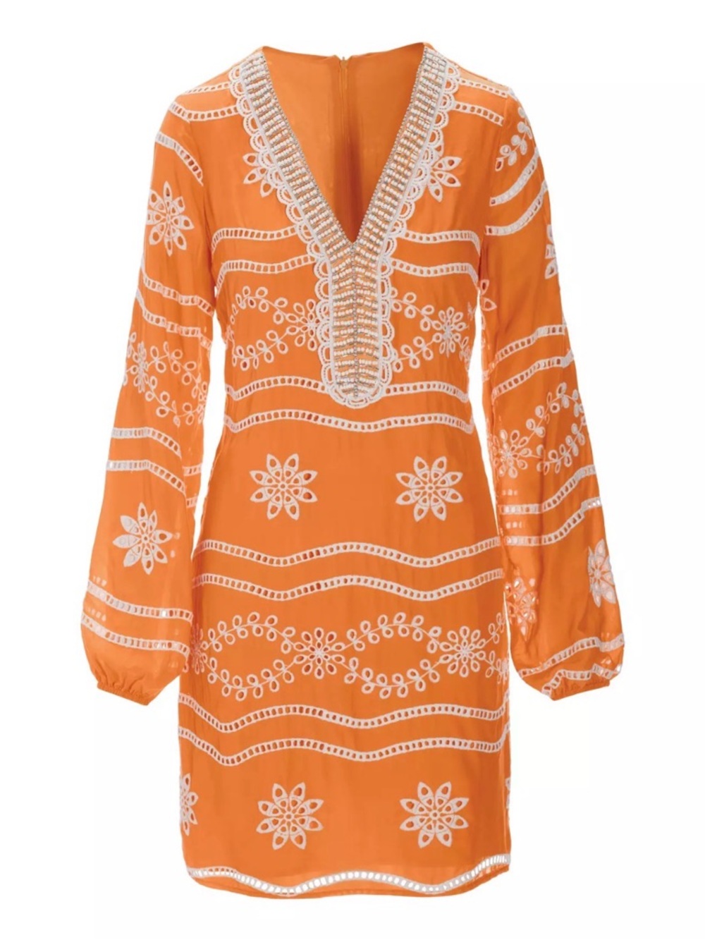 Boston Proper Embellished Lace Tunic Dress Melon Orange Beaded Eyelet Mini